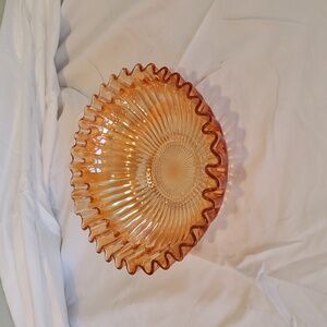 Vintage Marigold Carnival Glass Bowl With Ruffled Edges